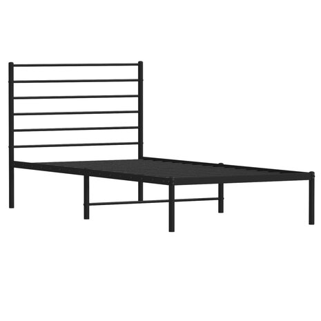 Bedframe met hoofdbord metaal zwart 75x190 cm 5