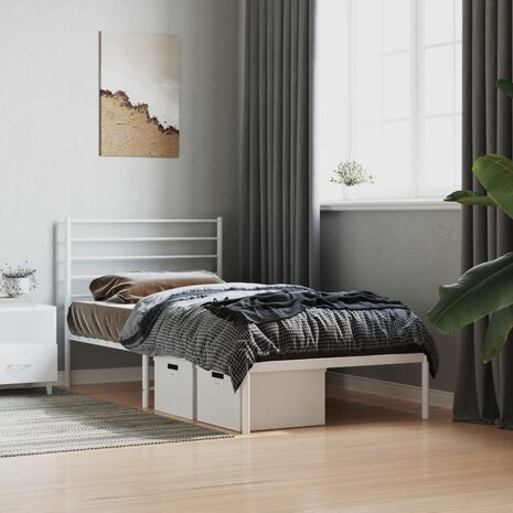 Bedframe met hoofdbord metaal wit 80x200 cm 3