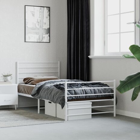Bedframe met hoofd- en voeteneinde metaal wit 100x190 cm 1