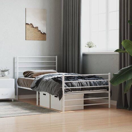 Bedframe met hoofd- en voeteneinde metaal wit 100x190 cm 3