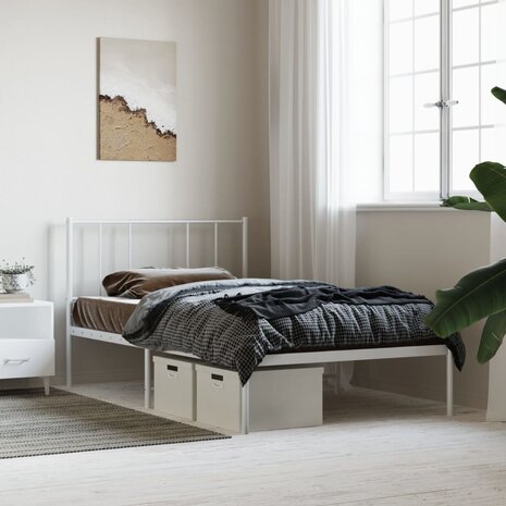 Bedframe met hoofdbord metaal wit 75 x 190 cm 4