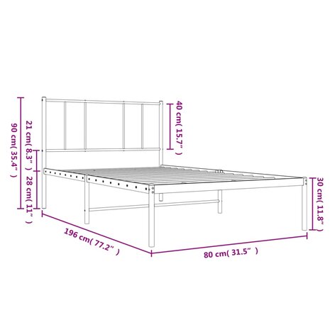 Bedframe met hoofdbord metaal wit 75 x 190 cm 10