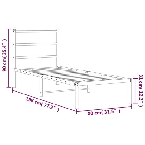 Bedframe met hoofdbord metaal wit 75 x 190 cm 10
