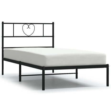 Bedframe met hoofdbord metaal zwart 75x190 cm 2