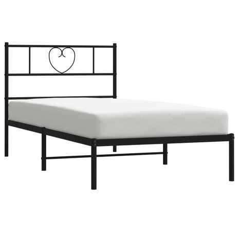 Bedframe met hoofdbord metaal zwart 75x190 cm 3