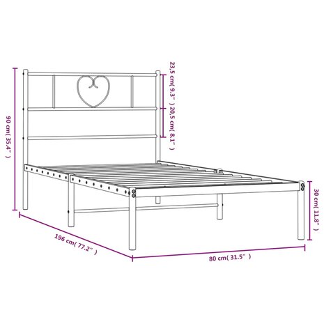 Bedframe met hoofdbord metaal zwart 75x190 cm 9