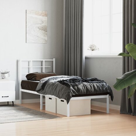 Bedframe met hoofdbord metaal wit 80x200 cm 3