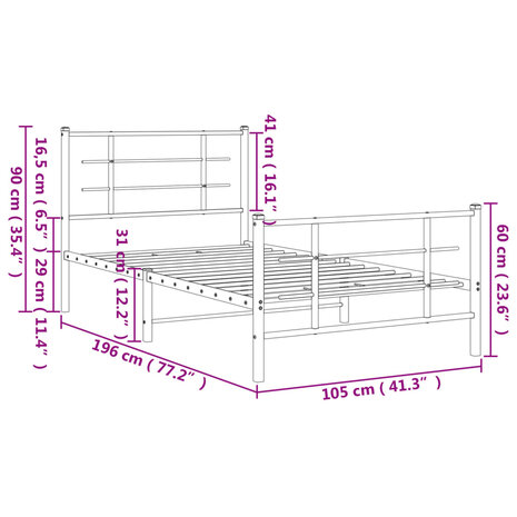 Bedframe met hoofd- en voeteneinde metaal wit 100x190 cm 10