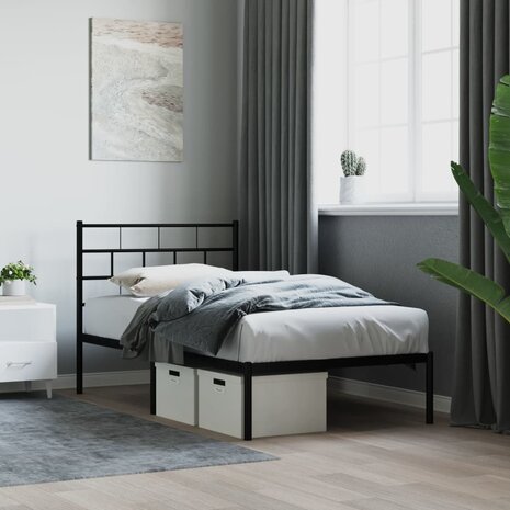 Bedframe met hoofdbord metaal zwart 75x190 cm 1