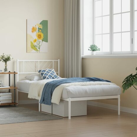 Bedframe met hoofdbord metaal wit 80x200 cm 1
