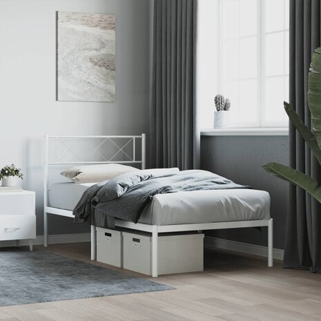 Bedframe met hoofdbord metaal wit 80x200 cm 1