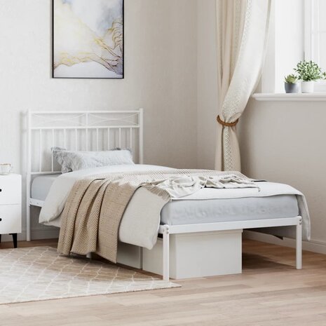 Bedframe met hoofdbord metaal wit 90x190 cm 1