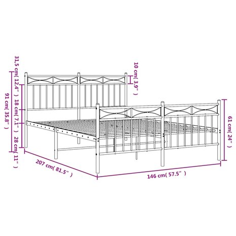 Bedframe met hoofd- en voeteneinde metaal wit 140x200 cm 9