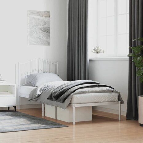 Bedframe met hoofdbord metaal wit 90x200 cm 1