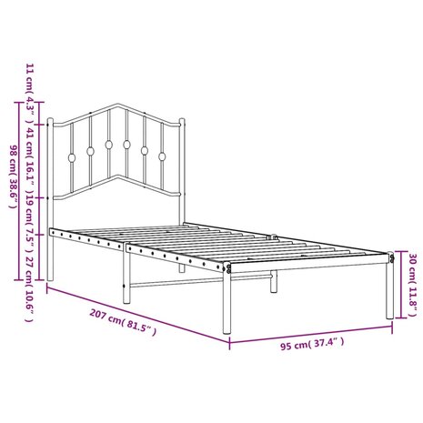 Bedframe met hoofdbord metaal wit 90x200 cm 9