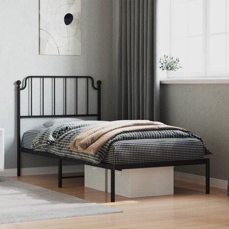 Bedframe met hoofdbord metaal zwart 90x190 cm 1