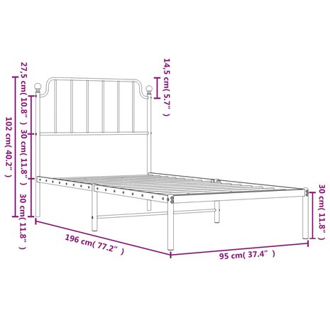 Bedframe met hoofdbord metaal zwart 90x190 cm 9