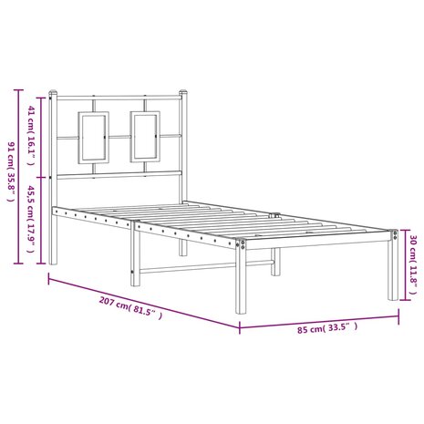 Bedframe met hoofdbord metaal zwart 80x200 cm 10