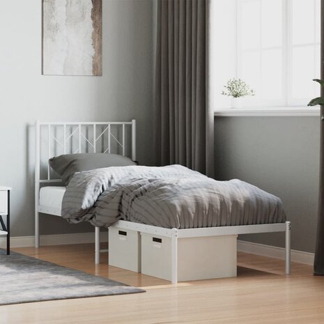 Bedframe met hoofdbord metaal wit 75 x 190 cm 1