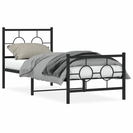 Bedframe met hoofd- en voeteneinde metaal zwart 75x190 cm 1