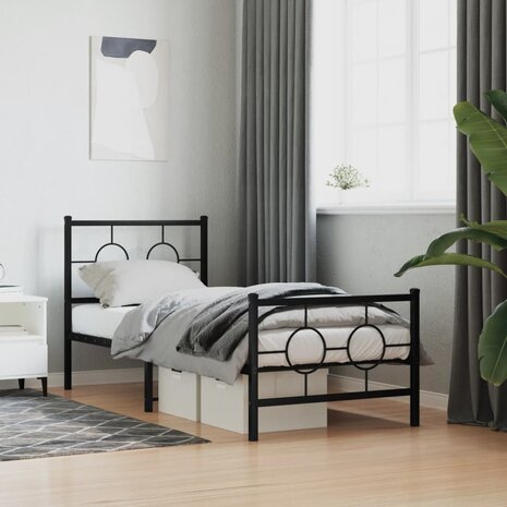 Bedframe met hoofd- en voeteneinde metaal zwart 75x190 cm 3
