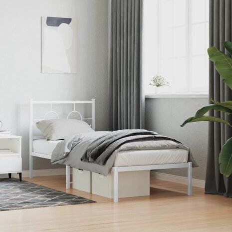 Bedframe met hoofdbord metaal wit 75 x 190 cm 3