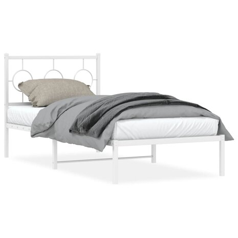 Bedframe met hoofdbord metaal wit 90x190 cm 1