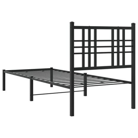 Bedframe met hoofdbord metaal zwart 75x190 cm 6