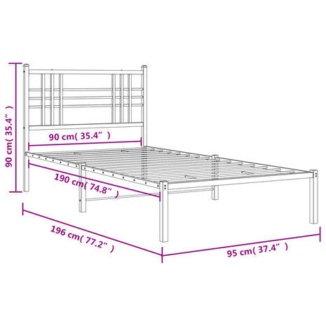Bedframe met hoofdbord metaal wit 90x190 cm 8