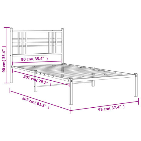 Bedframe met hoofdbord metaal wit 90x200 cm 8