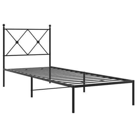 Bedframe met hoofdbord metaal zwart 75x190 cm 2