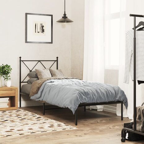Bedframe met hoofdbord metaal zwart 75x190 cm 3