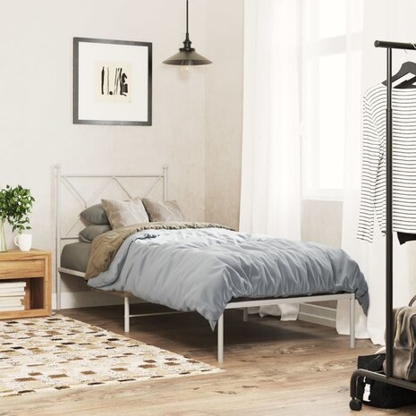 Bedframe met hoofdbord metaal wit 75 x 190 cm 3