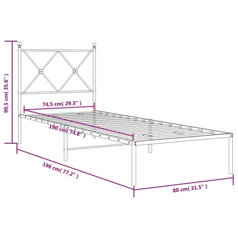 Bedframe met hoofdbord metaal wit 75 x 190 cm 8