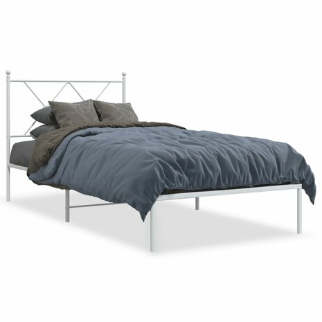 Bedframe met hoofdbord metaal wit 90x190 cm 1
