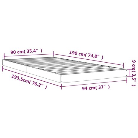 Bedframe massief grenenhout wit 90x190 cm 8