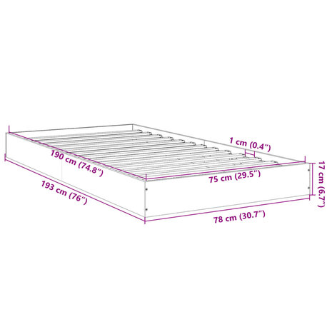 Bedframe bewerkt hout betongrijs 75x190 cm 10