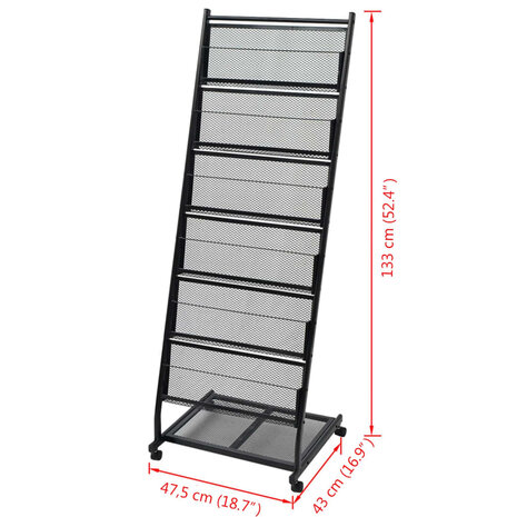 Tijdschriftenrek zwart 47,5x43x133 cm A4 5