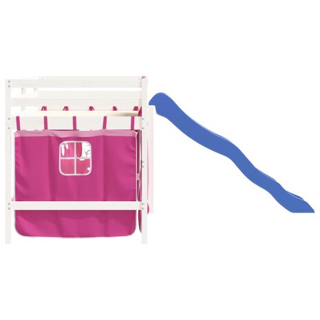 Kinderhoogslaper met gordijnen 80x200 cm grenenhout roze 6