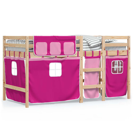 Kinderhoogslaper met gordijnen 90x200 cm grenenhout roze 2