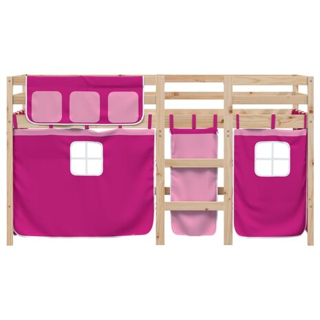 Kinderhoogslaper met gordijnen 90x200 cm grenenhout roze 4