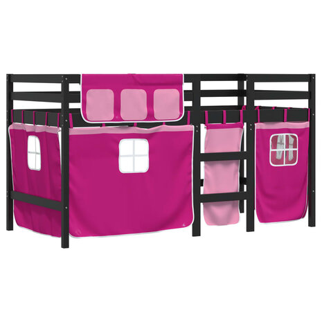 Kinderhoogslaper met gordijnen 90x200 cm grenenhout roze 3
