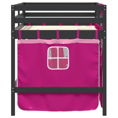 Kinderhoogslaper met gordijnen 90x200 cm grenenhout roze 5