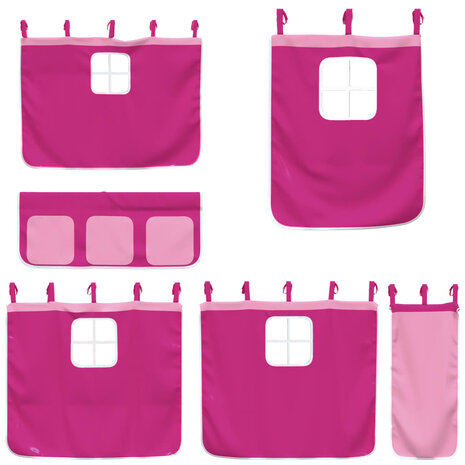 Kinderhoogslaper met gordijnen 90x200 cm grenenhout roze 8