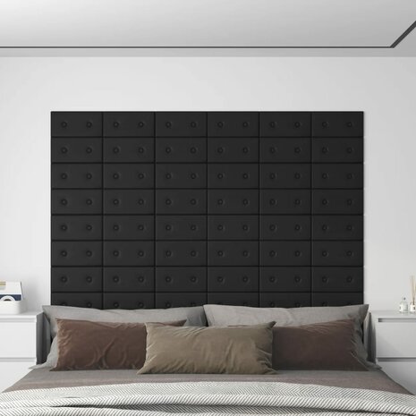 Wandpanelen 12 st 0,54 m² 30x15 cm kunstleer zwart 1