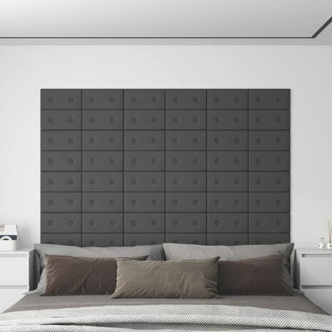 Wandpanelen 12 st 0,54 m² 30x15 cm kunstleer grijs 1