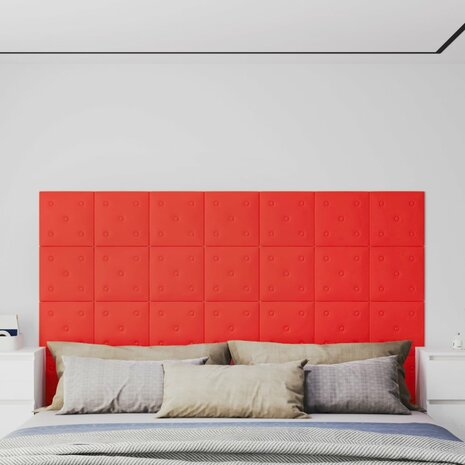 Wandpanelen 12 st 1,08 m² 30x30 cm kunstleer rood 1