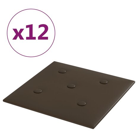 Wandpanelen 12 st 1,08 m² 30x30 cm kunstleer bruin 2