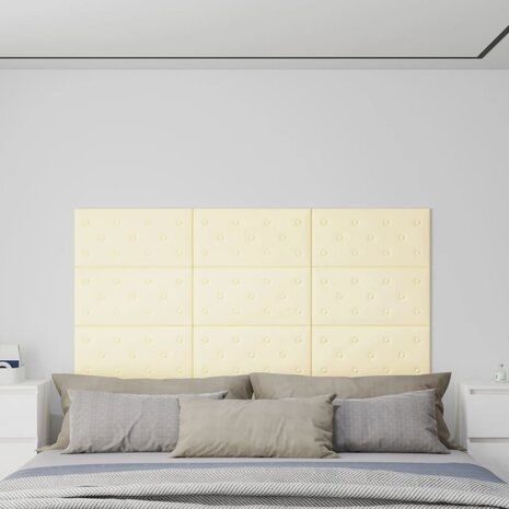 Wandpanelen 12 st 2,16 m² 60x30 cm kunstleer crèmekleurig 1