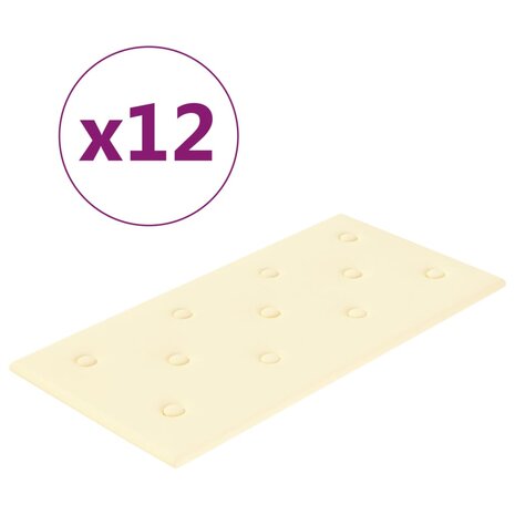 Wandpanelen 12 st 2,16 m² 60x30 cm kunstleer crèmekleurig 2